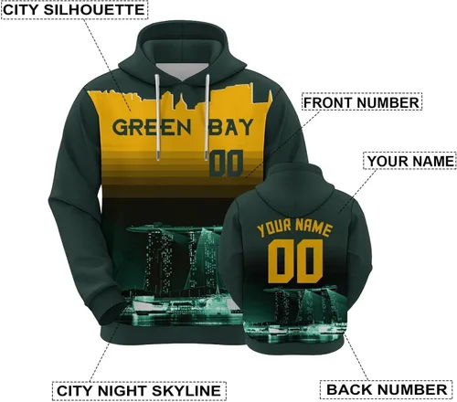 Miniatura 91 de Custom Football Hoodies City Night Skyline Personalized Sweatshirt Name Number Fan Gift Pullover for Men Women Youth