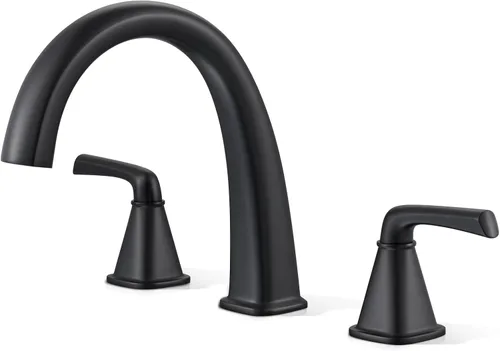Miniatura 13 de Grifo de bañera romana de alto flujo con ducha de mano, grifo de bañera de montaje en cubierta mate negro de 4 agujeros con válvula, grifos