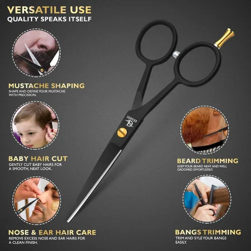Miniatura 6 de DEMAXA Tijeras profesionales de barba de 5 pulgadas para hombres, tijeras para bigote con 1 peine para bigote, 1 peine para barba y bolsa suave, kit