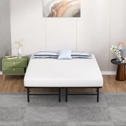 Miniatura 7 de Base de cama de plataforma metálica de 14 pulgadas con soporte de listones de acero, base de colchón con colchón de espuma viscoelástica de 8