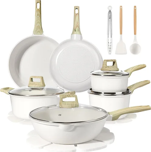 GiPP Juego de ollas y sartenes de cerámica antiadherentes, juego de 18 utensilios de cocina antiadherentes, juego de cocina saludable no tóxico con