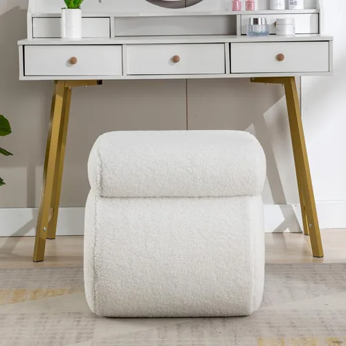 Miniatura 6 de Taburete otomano de maquillaje moderno en forma de S de tela de peluche, reposapiés debajo del escritorio, asiento adicional tapizado para sala