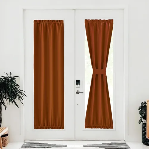 Miniatura 204 de NICETOWN Cortinas opacas unicolor con aislamiento térmico para puerta francesa, granja, oscurecimiento de habitación, puertas y ventanas de Marrón