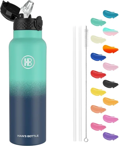 Miniatura 58 de Han's Bottle - Botella de agua para niños con tapa con pajilla - Vaso reutilizable de acero inoxidable aislado para niñas, niños, taza térmica, 17