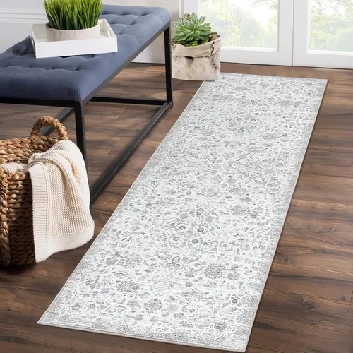 CAROMIO Alfombra de pasillo vintage envejecida, lavable, resistente a las manchas, antideslizante, alfombra de acento oriental con medallón floral