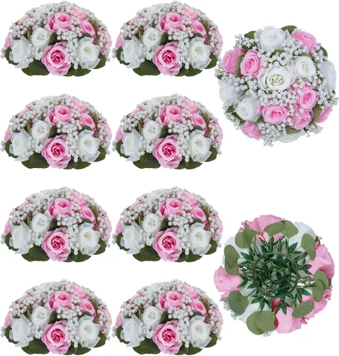 Miniatura 12 de BLOSMON Bolas de Flores Artificiales Centros de Mesa de Boda 10 Piezas Rosa Carmesí Gypsophila Flores Artificiales Piezas Centrales Decoración