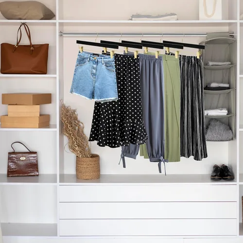Miniatura 2 de Quality Hangers Paquete de 20 perchas de madera negras ultrafinas que ahorran espacio, gancho giratorio de 360 grados, lo mejor para trajes y más
