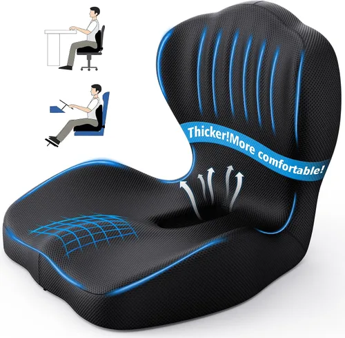 Miniatura 8 de Benazcap - Cojín de asiento de espuma viscoelástica con almohada de apoyo lumbar para silla de oficina, coche y silla de juegos, silla de ruedas