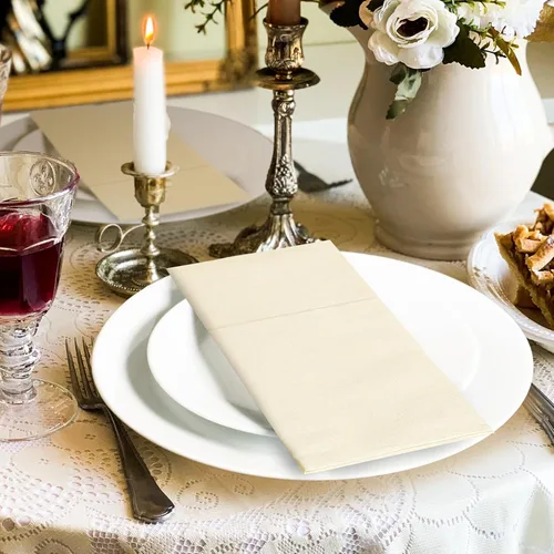 Miniatura 6 de KAMMAK Servilletas de Cena Desechables Beige Tipo Tela Servilletas de Papel con Bolsillo Paquete de 100 Servilletas Plegadas Toalla de Mano