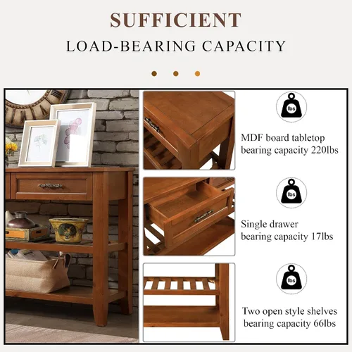 Miniatura 4 de LKTART Mesa consola de madera maciza con cajones de almacenamiento y estantes, mesas de sofá, mesa de entrada para sala de estar, detrás del sofá