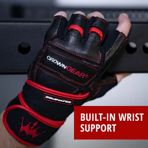 Miniatura 6 de Guantes de levantamiento de pesas para gimnasio, fitness, fisicoculturismo, guantes de entrenamiento cruzado de cuero Dominator Crossfit, con correa