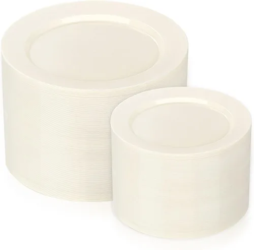 Miniatura 10 de I00000 200 Piezas de Platos de Plástico Transparente Marrón - Elegantes Platos de Fiesta Desechables de Plástico Incluyen 100 Platos de Cena 10