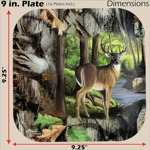 Miniatura 4 de Havercamp Paquete de fiesta de lujo Hunting Camo Buck para 16 invitados. El kit tiene 16 platos llanos cuadrados de 9 pulgadas, servilletas y tazas