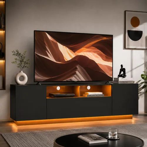 Miniatura 19 de WLIVE Moderno soporte de TV para TV de 65 pulgadas, centro de entretenimiento con estantes abiertos ajustables y luces LED RGB, consola multimedia