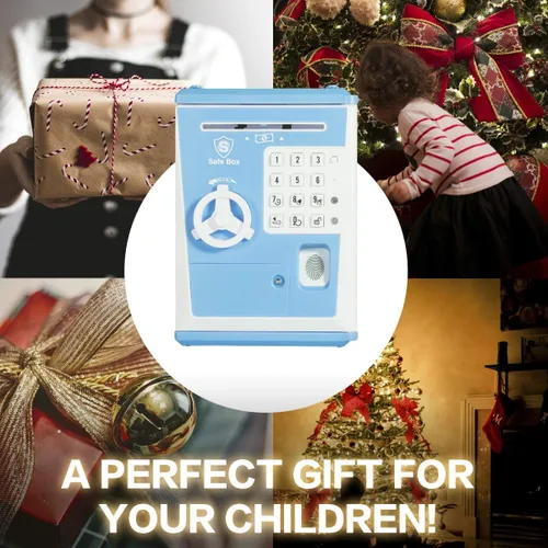 Miniatura 5 de LIKE Alcancía de Juguete Caja Fuerte con Huella Dactilar Cajero Automático Banco Máquina de Dinero y Monedas Caja de Ahorros para Niños Azul
