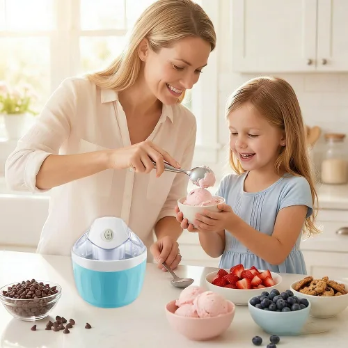 Miniatura 7 de Mini máquina para hacer helados, pequeña máquina para hacer postres personales para gelato, sorbete de yogur congelado, máquina de helados Azul