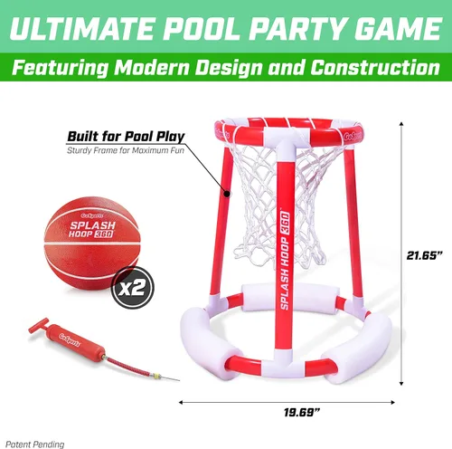 Miniatura 4 de GoSports Splash Hoop 360 - Juego de baloncesto flotante para piscina - Elija rojo o azul - Incluye aro, 2 pelotas y bomba