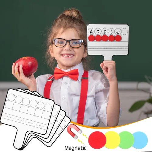 Miniatura 3 de Seajan Juego de 12 paletas educativas de borrado en seco, tablero de respuesta manual de doble cara con contadores magnéticos, discos de conciencia