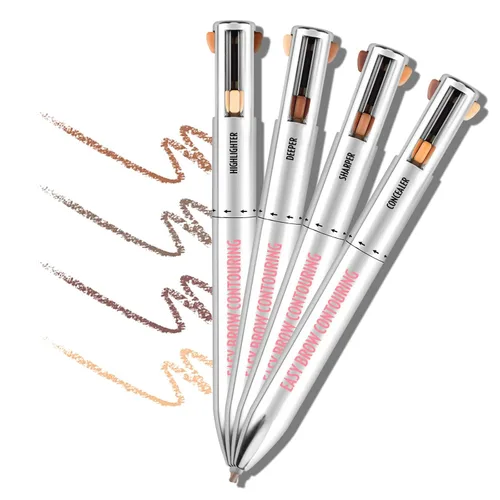 Miniatura 8 de Lápiz de maquillaje de viaje 4 en 1, delineador de ojos en blanco y negro, lápiz de cejas en marrón, resaltador, deslizamiento suave, fácil de C-4