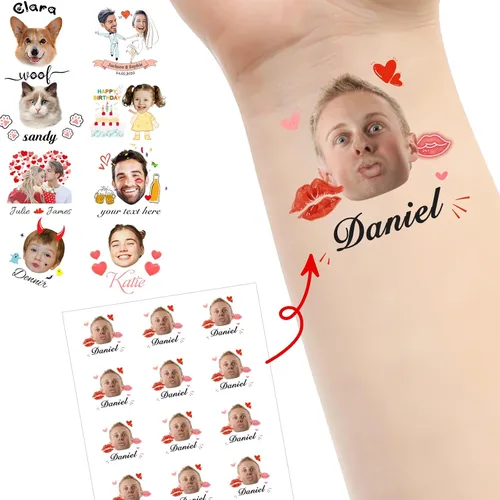 Miniatura 10 de Tatuajes personalizados temporales personalizados temporales con nombre, logotipo, foto facial para adultos, boda, cumpleaños, San Valentín