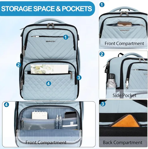 Miniatura 5 de EMPSIGN Mochila de viaje de mano para mujeres y hombres, mochila grande de 17 pulgadas para laptop con puerto USB, equipaje de mano aprobado por