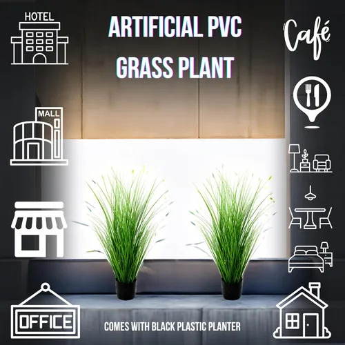 Miniatura 2 de Plantas de césped artificial de PVC con maceta de plástico negro, 47 pulgadas de alto, juego de 2 plantas en maceta para el hogar, oficina, jardín