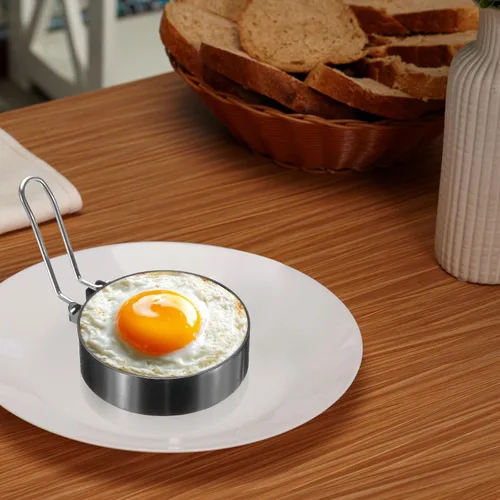 Miniatura 7 de HARFINGTON 4 anillos de huevo de 3.5 pulgadas de acero inoxidable antiadherente para panqueques con mango de silicona para freír huevos sándwich