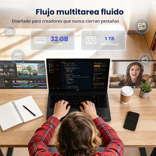 Miniatura 11 de NIMO Portátil ligero para juegos de 15.6", 8 núcleos AMD Ryzen 7 Pro 6850U 32GB RAM 1TB SSD (Beat i7-1360P hasta 4.7GHz) Radeon 680M 100W Fast PD