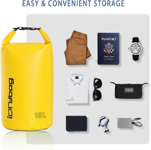 Miniatura 4 de IDRYBAG Bolsa seca para kayak impermeable 2L/5L/10L/15L/20L, pequeña bolsa impermeable para navegación Amarillo