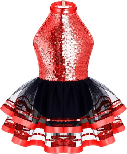 Miniatura 81 de CHICTRY Vestido tutú de ballet con lentejuelas brillantes para niñas y niñas, moderno disfraz de baile latino de jazz