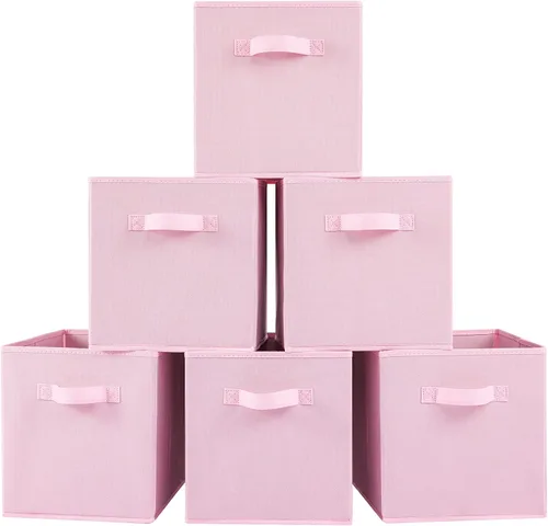 Miniatura 10 de Stero - Contenedores de tela para almacenamiento de 13x13x13 pulgadas, paquete de 6 cubos de almacenamiento de colores divertidos con asas, cestas