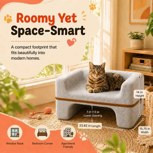 Miniatura 8 de Cama grande para gatos de interior, cama cueva para gatos de 2 niveles con salón superior y escondite inferior, sofá lavable de fieltro PET