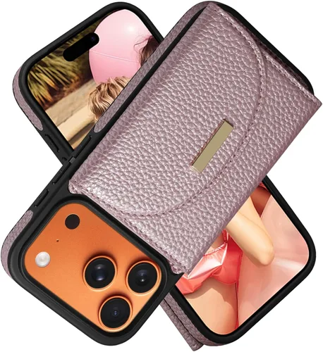 Miniatura 34 de Funda tipo cartera para iPhone 15 Pro de 6.1'', funda plegable con ranuras para tarjetas, soporte con anillo y atril, cubierta protectora tipo folio