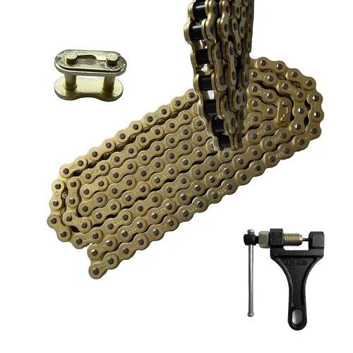 Miniatura 2 de Oro 420 Cadena de Motocicleta de 132 Eslabones Estándar con Rompecadena 10 Eslabones Maestros de Conexión para Motocicleta Pit Dirt de 100 cc, 110