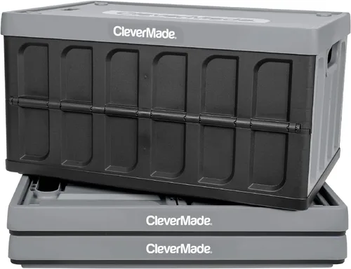 Miniatura 12 de CleverMade Contenedores de almacenamiento plegables con tapas - Ocean paquete de 3, 62L - Contenedores de plástico apilables, cajas de organización
