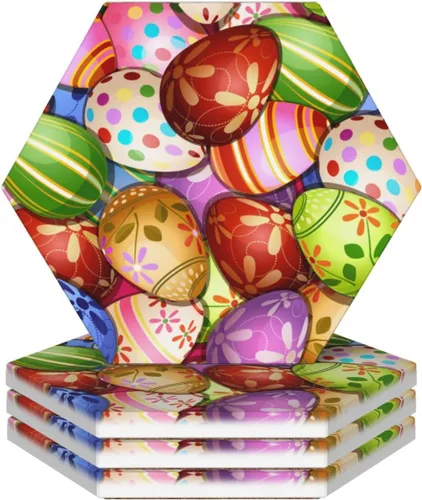 Miniatura 10 de Juego de 4 posavasos de invierno de Navidad para bebidas, camión rojo, árbol de Navidad, posavasos de cerámica absorbentes para mesa de café, bar