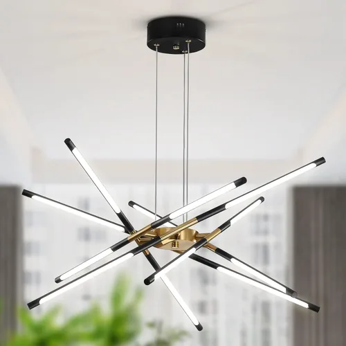Miniatura 10 de Candelabro negro moderno, Candelabro Sputnik de 10 luces regulable enchufable, lámpara colgante de techo con instalación empotrada, lámpara colgante