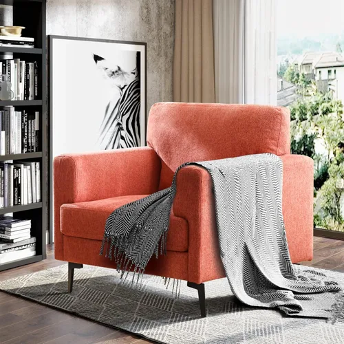 Miniatura 8 de CDCASA - Sillón Accent, juego de sillas modernas de mediados de siglo de tela de lino extragrande, cómodo sillón tapizado para lectura, juego