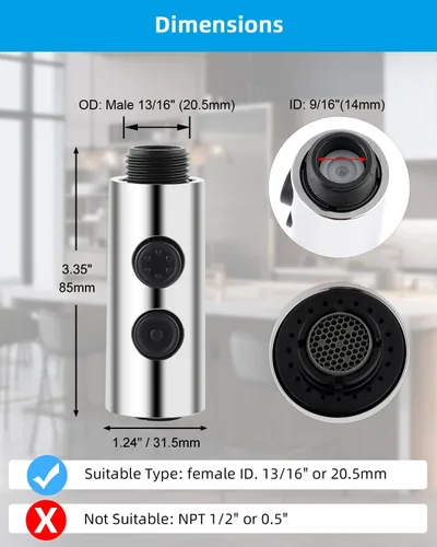 Miniatura 3 de Hibbent Rociador Extraíble para Fregadero, Cabezal de Grifo de Cocina de 2 Funciones, Cabezal de Rociador Retráctil para Baño con Conector Macho