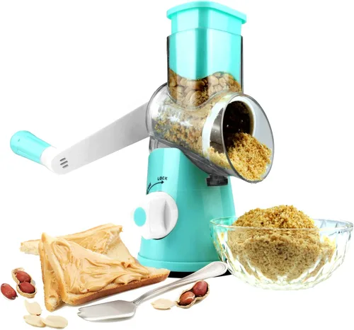 Miniatura 4 de Rallador de queso rotatorio de mandolina redondo, rebanador de verduras, zanahoria, trituradora de zanahoria, picadora de nueces Azul