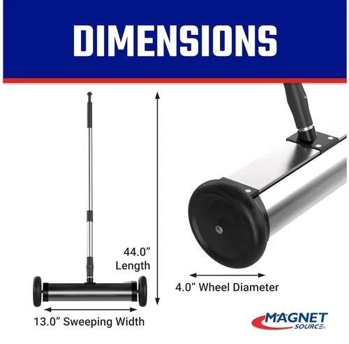 Miniatura 2 de Master Magnetics Barredora magnética con ruedas – Mini tipo empuje con mango de liberación y telescópica – Potente herramienta magnética para patio