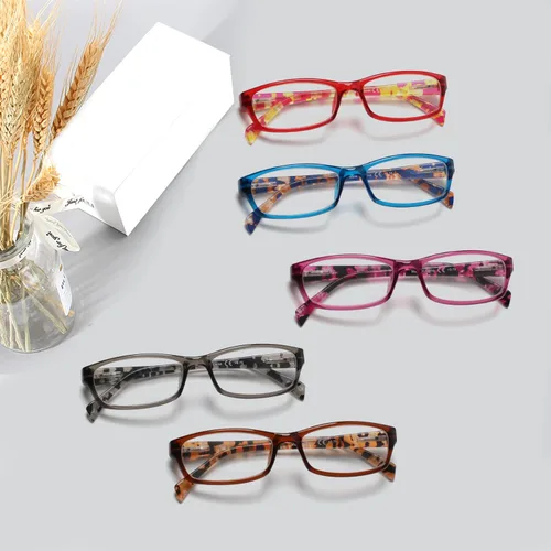 Miniatura 6 de Kerecsen - Lentes de lectura, 5 pares de lentes para mujer, estilo moderno, con bisagra de resorte y diseño estampado (paquete de 5, azul, 0.75)