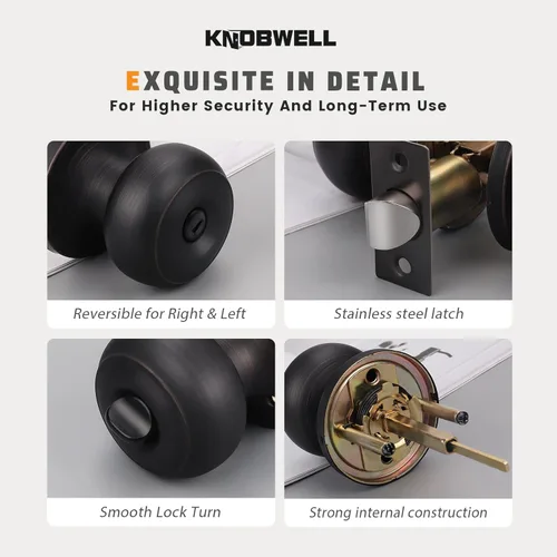 Miniatura 6 de KNOBWELL Pomos de puerta de privacidad, pomo de puerta de cama y baño con cerradura, pomos de puerta de bronce aceitado interior, pomo de puerta
