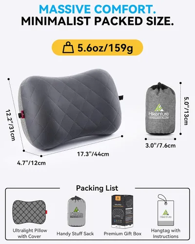 Miniatura 10 de Almohada de camping Hikenture con funda extraíble - Almohada inflable ultraligera para soporte lumbar y cervical - Almohada de mochila mejorada