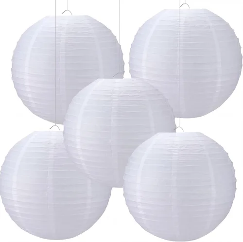 Miniatura 7 de Glooglitter 5 linternas grandes de papel blanco de 18 pulgadas, lámpara de papel redonda de luna china, lámparas japonesas gigantes colgantes