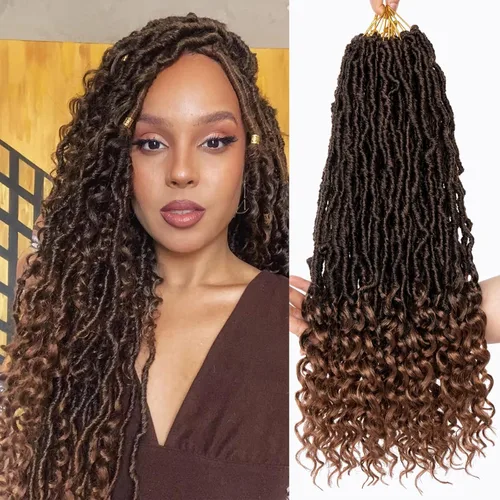 Leeven Cabello de Ganchillo de Locs Falsos Nuevos de 18 Pulgadas con Extremos Rizados 84 Hebras Marrón Ombré Locs de Diosa Bohemia Cabello de T30#