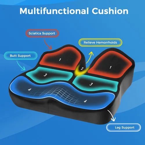 Miniatura 3 de Niceeday Cojín de asiento para oficina, automóvil y silla de ruedas, espuma viscoelástica de alta calidad con diseño ergonómico en forma de U