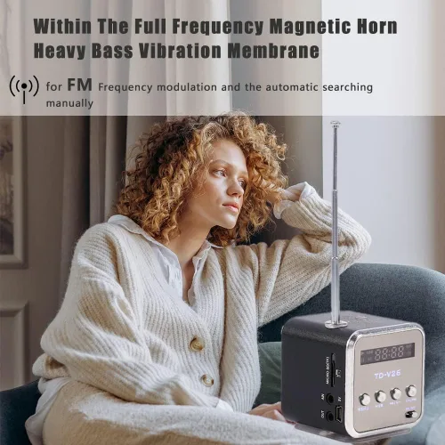 Miniatura 3 de Mini altavoz portátil reproductor de música, radio FM, altavoz estéreo, soporte para tarjeta TF y disco U, diseño breve, mini altavoz perfecto