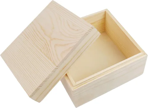 Miniatura 4 de MY MIRONEY 2 cajas de almacenamiento de madera sin terminar con tapa superior de 5.91 x 5.91 pulgadas, caja cuadrada de madera de pino