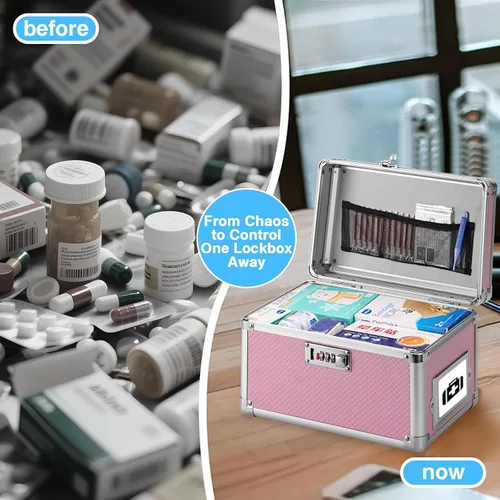 Miniatura 4 de LOCKCURX Caja de almacenamiento con cerradura de 11 x 7 x 8.3 pulgadas con cerradura de combinación, caja fuerte portátil para documentos